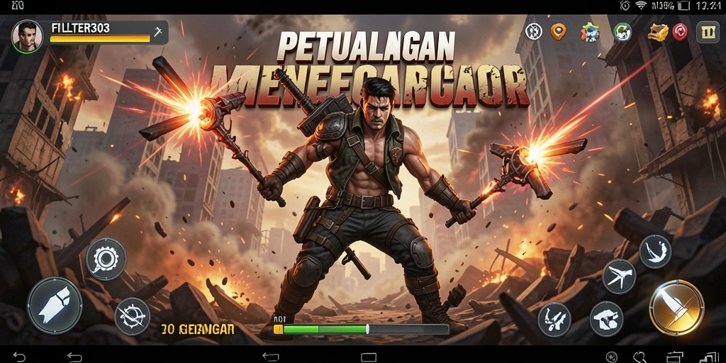 Screenshot dari gameplay FILTER303 menampilkan pertempuran aksi yang mendebarkan.