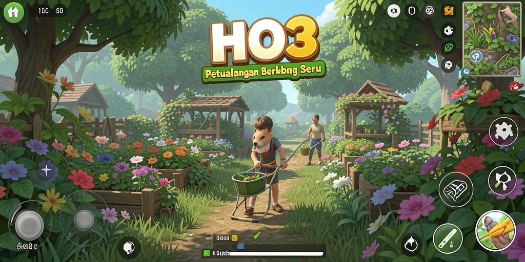Tampilan gameplay HO3 yang menggambarkan aktivitas bertani.