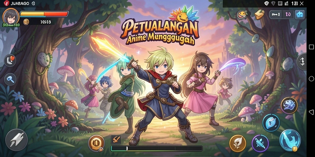 Screenshot menunjukkan karakter anime yang beraksi dalam pertarungan seru.