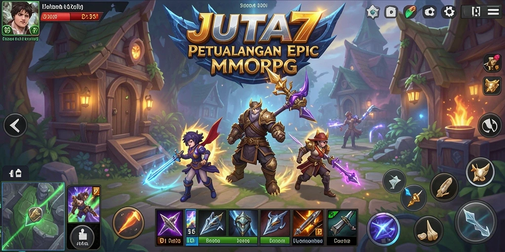 Tampilan gameplay <strong>JUTA7</strong> yang menampilkan pertarungan epik dan eksplorasi dunia fantasi.