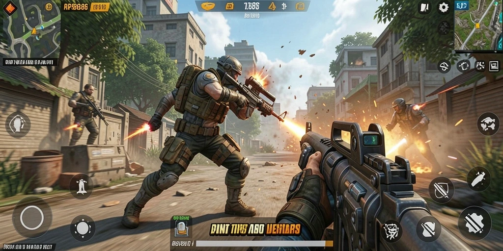 Tampilan gameplay menegangkan dari RP886 dengan aksi menembak yang intens.