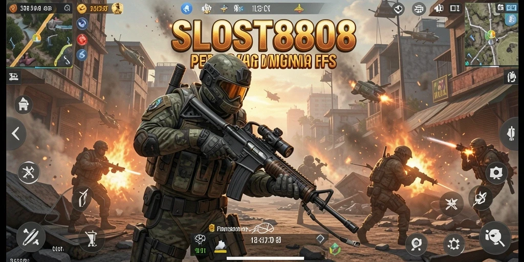 Screenshot dari gameplay SLOST8808 menampilkan aksi mendebarkan di lapangan perang.